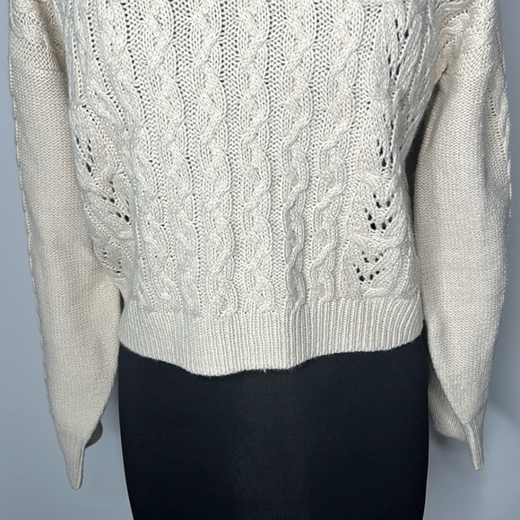 PINK ROSE Juniors' Tan Pointelle-Knit Tie-Back Sweater Size L - Picture 5 of 8